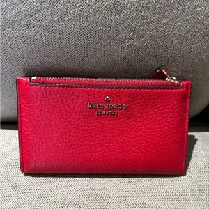 Kate Spade Red Leather Wallet, zippered coin pocket, (6) credit card slots.